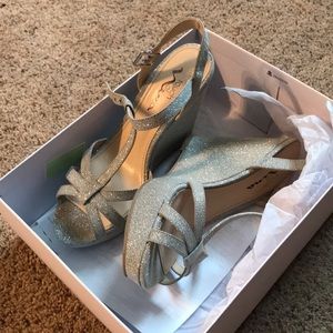 Sparkle silver wedge straps heels size 7.5